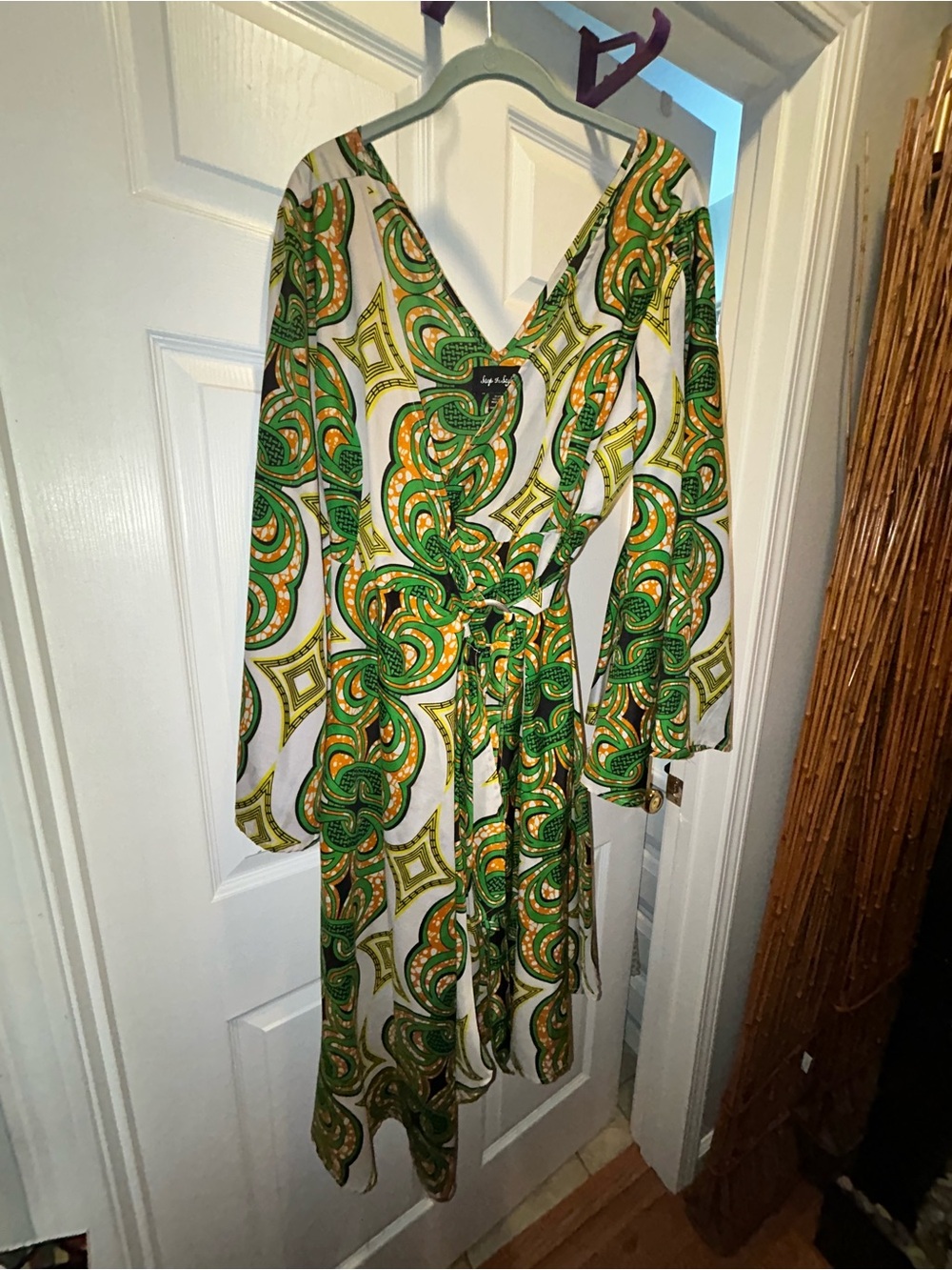 Wrap Dress with Green & Gold Print